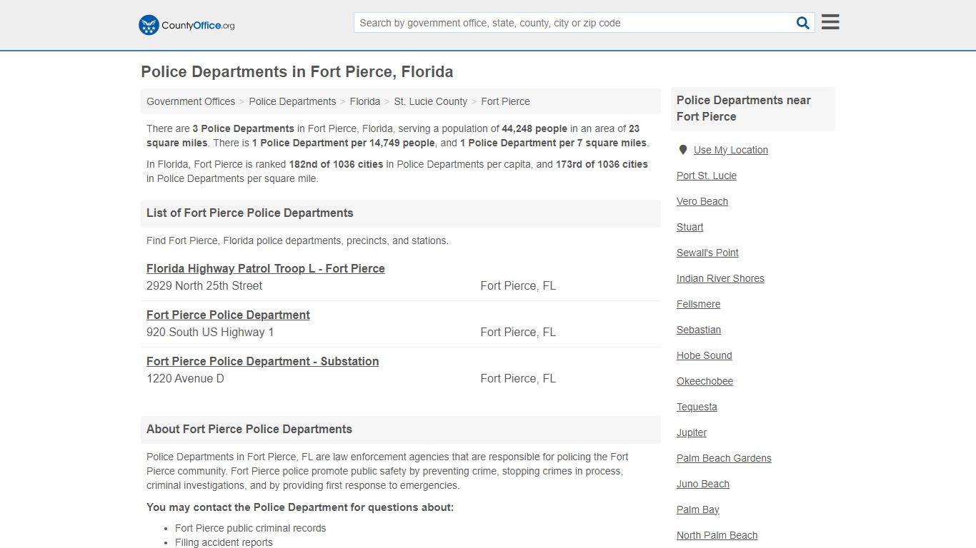 Police Departments - Fort Pierce, FL (Arrest Records & Police Logs)